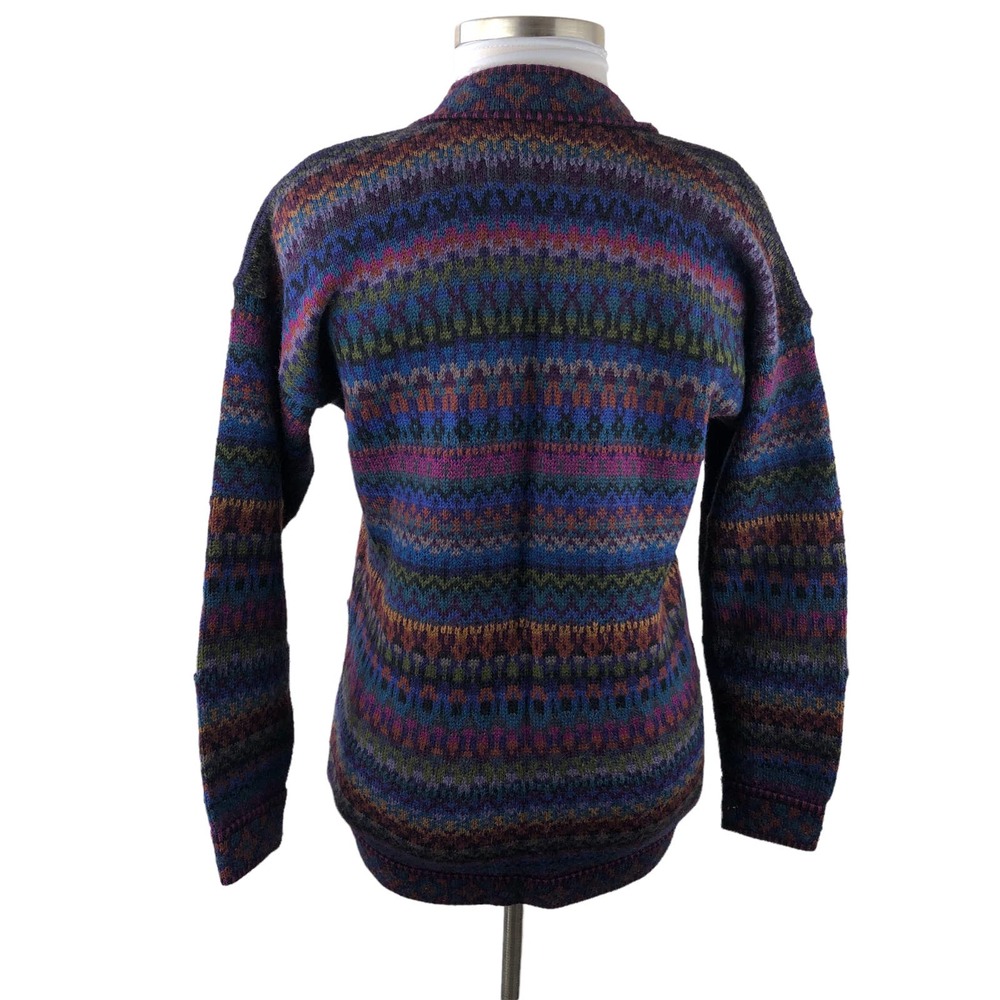 Vintage Peruvian Connection Handmade 100% Alpaca Mixed Print Cardigan Petite - Picture 9 of 10